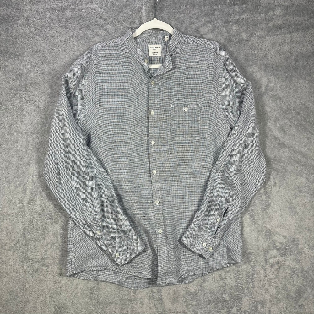 Baird McNutt Murano Linen Shirt Mens Large Blue Slim Fit Mandarin Collar READ